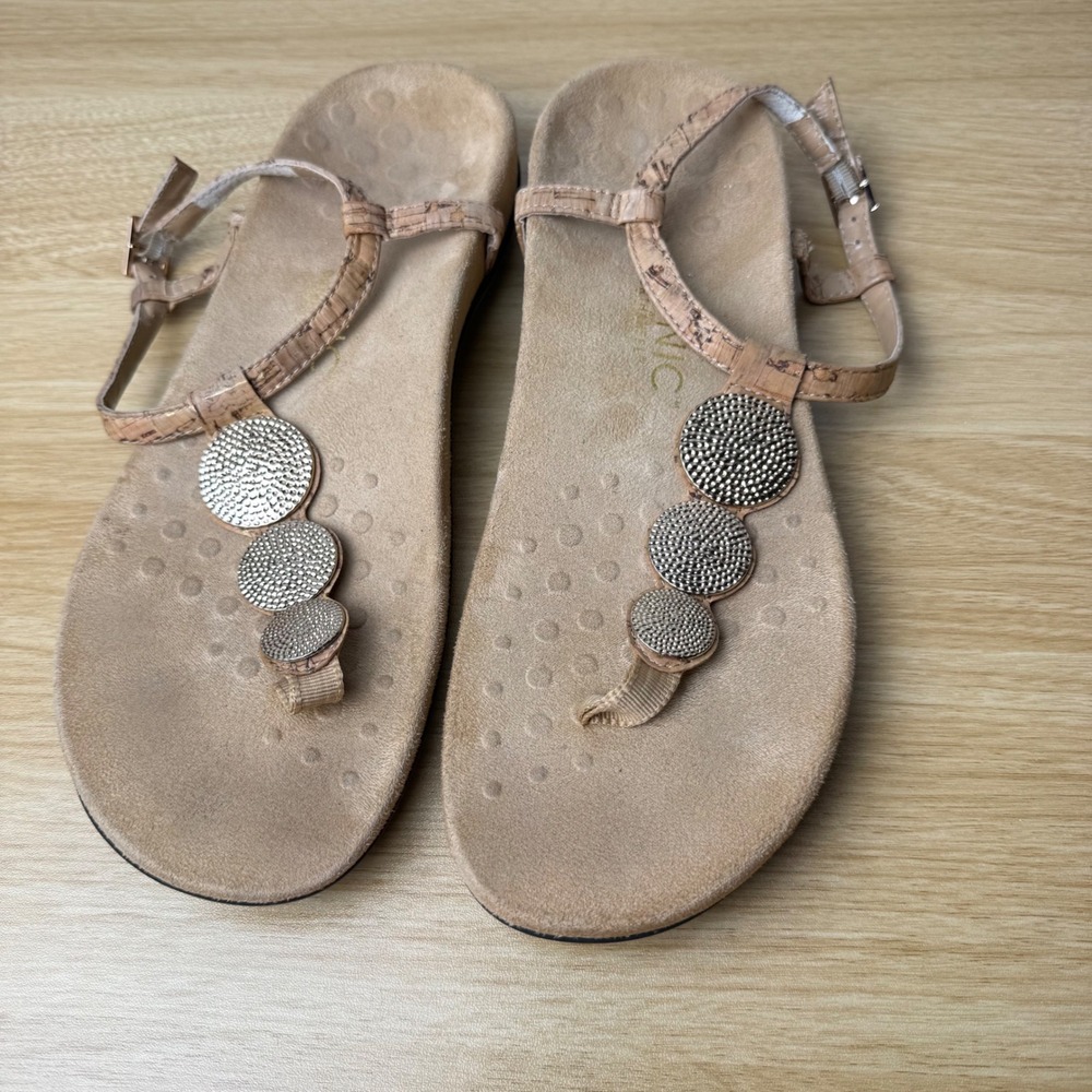 Vionic Womens TStrap Amber Sandal 9 Cork Medallion Orthotic Ankle Strap Comfort